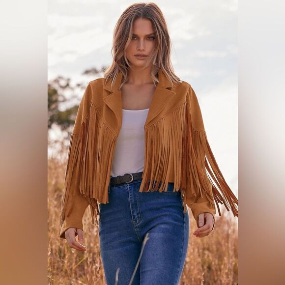 PRETTYGARDEN Fringe Faux Suede Leather Jackets Tassel Motorcycle Cropped Coat - Picture 1 of 15